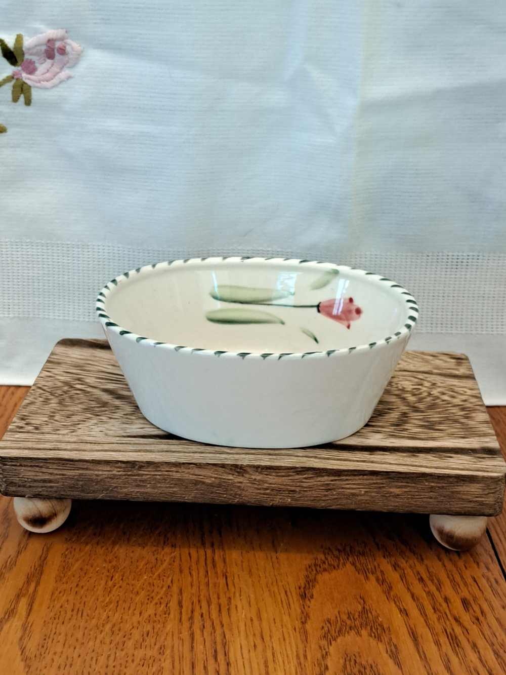 White Ceramic Dish with Florals, Hand Painted